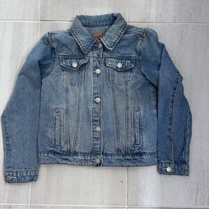 Girls Levi's Trucker Jean Jacket Light Wash Denim 5 Button Heavy Blue Large